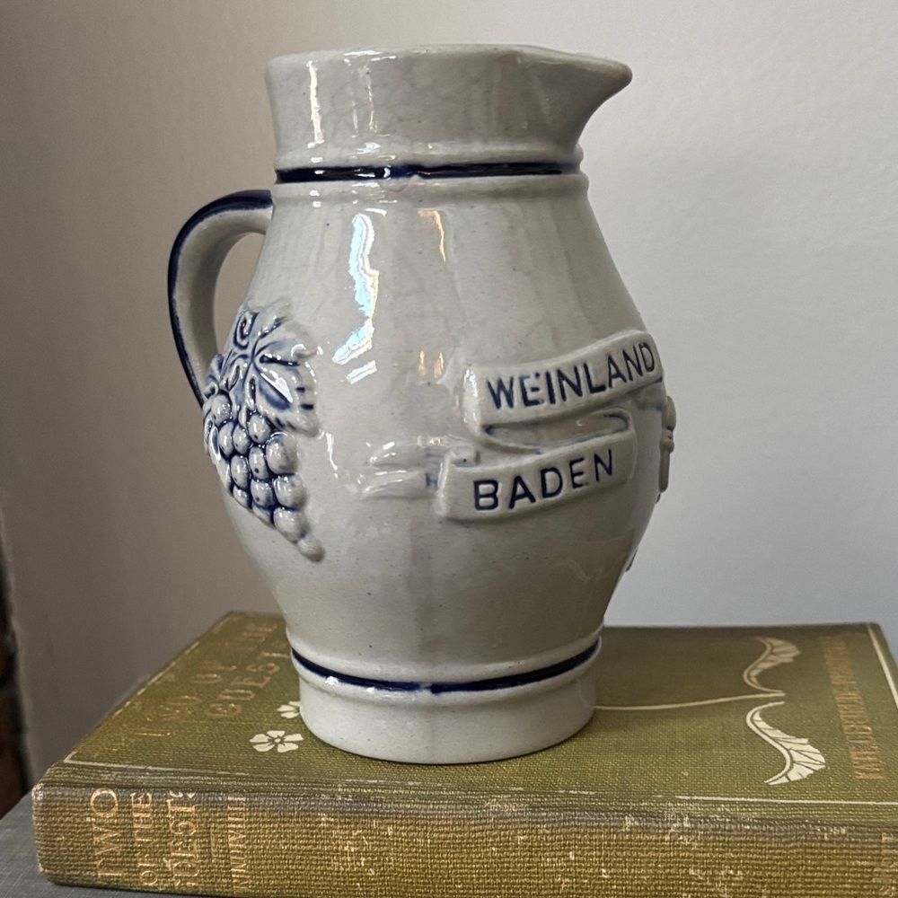 Vintage Ceramic Pitcher - Gray and Blue